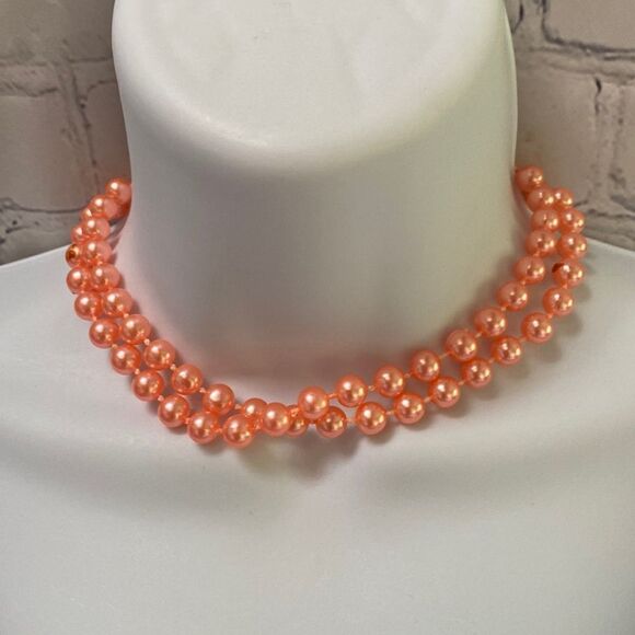 Vintage Peach Beaded Double Strand Necklace – 1950s Jewelry Collectible - Picture 2 of 7